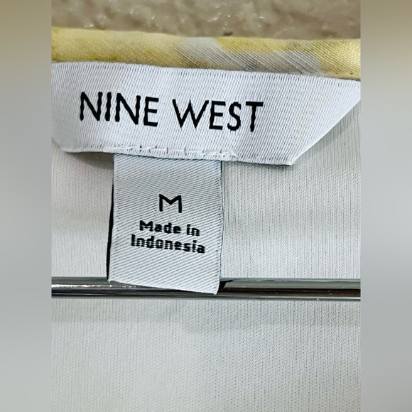 Nine West Yellow White Gray Floral Print Short Sleeve Peasant Dress Size M - Picture 7 of 16